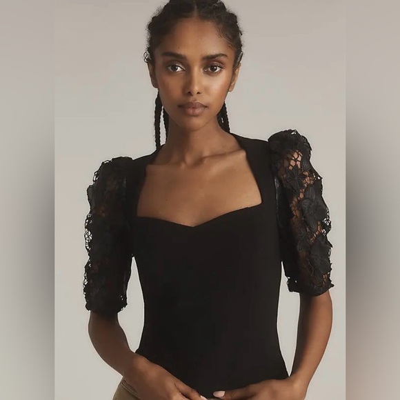 Anthropologie Tops - Anthropologie Dolan Black Lace Sleeve Square Neck Women's Top